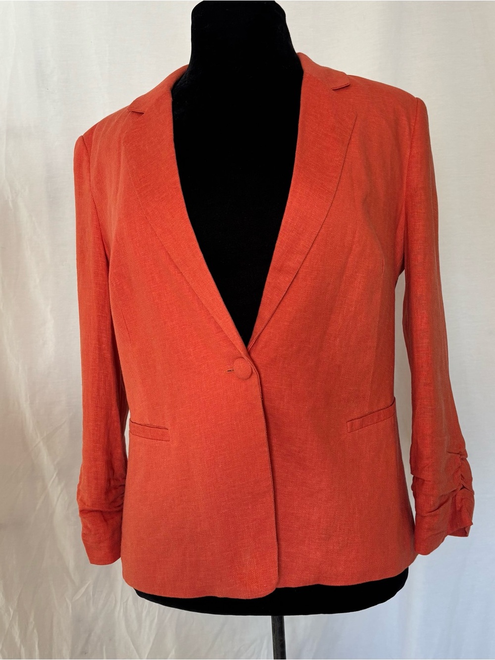 Jules & Leopold Coral Linen Blend Ruched Sleeve Blazer Officecore Dopamine Small